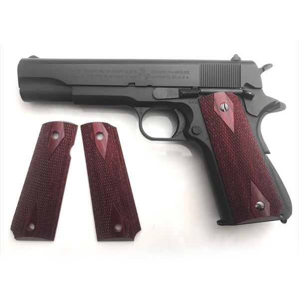 コルトガバメント M1911 チェッカー木製グリップ レッド - トイガン