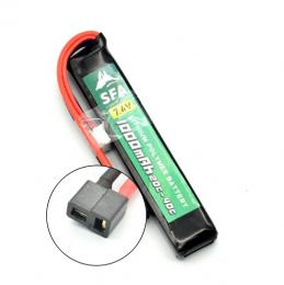 Li-Poバッテリー 7.4V 1000mAh 【Greenライン】ショートスリム (20C-40C) T字コネクター [SA-B036T] [取寄]