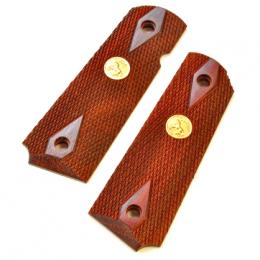木グリップ : 各社 M1911A1用 紫檀 ダイヤチェッカー COLTメダル (赤茶色) [取寄]