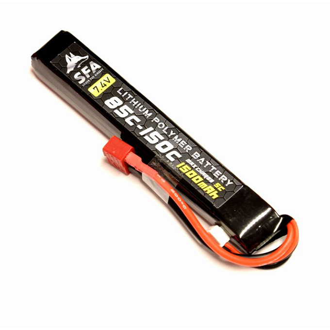 L.A.ホビーショップ / Li-Poバッテリー 7.4V 1500mAh スリム (85C-150C) T字コネクター [SA-B007T]