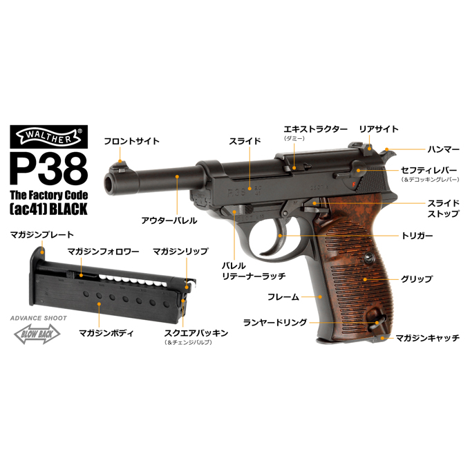 黒 エアガン(エアーコッキWALTHERp.38) 黒 エアガン(エアーコッキWALTHERp.38) 楽天市場】ToyStar・NEW