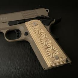 M1911系対応 真鍮製彫刻入りグリップ【麻の葉　素地】 [取寄]