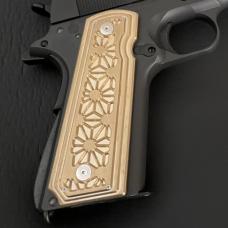 M1911系対応 真鍮製彫刻入りグリップ【麻の葉　素地】 [取寄]