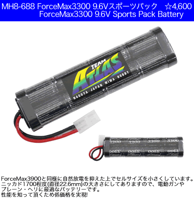 バッテリー:ForceMax 3300[MH8-688 FM15] 9.6V 3300mAhラージバッテリー [取寄]